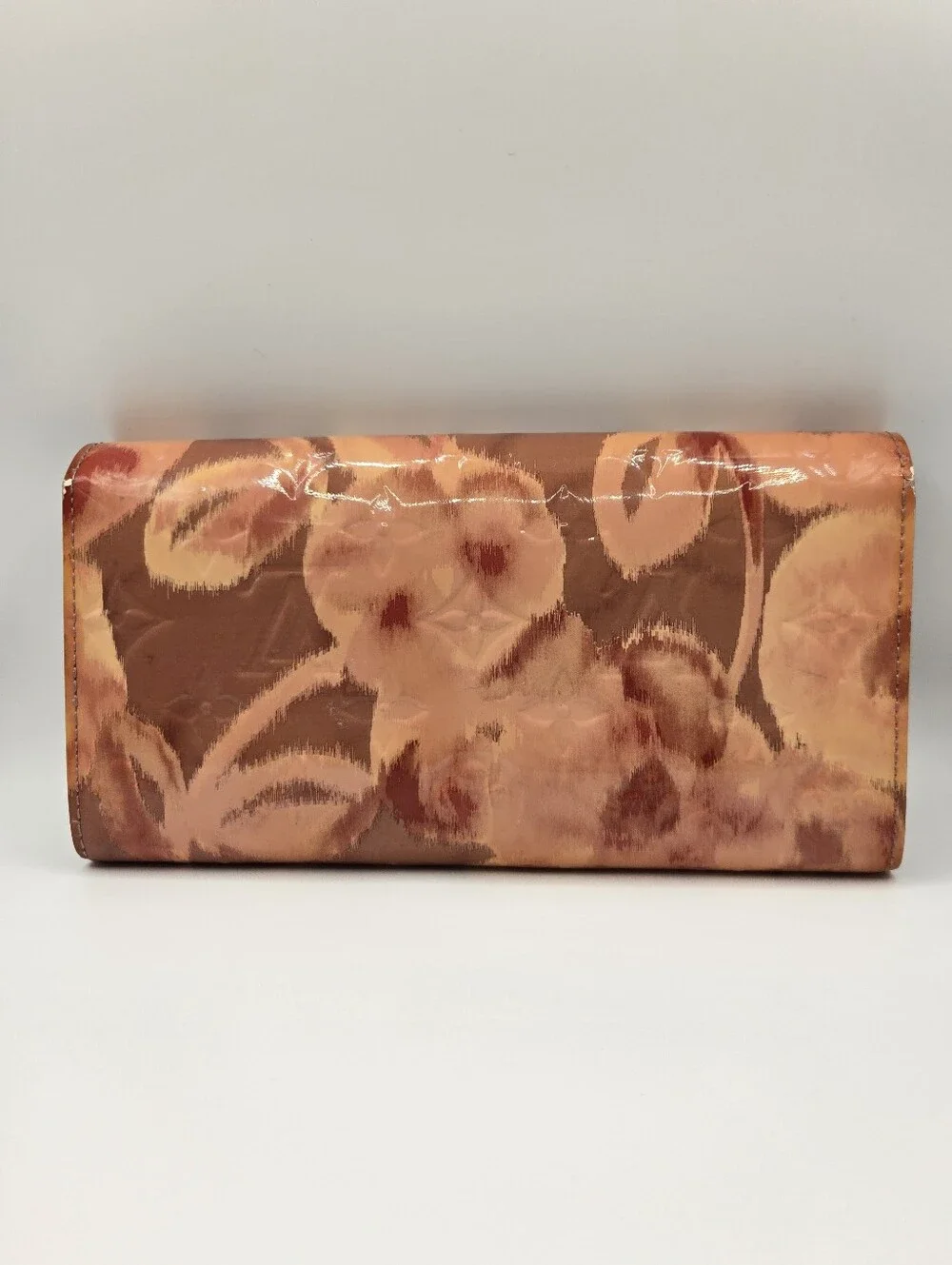 Louis Vuitton Orange Tan Patent Leather Floral Monogram Chain Clutch